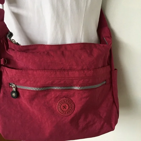 Guazhuni Cross Body Shoulder Bag Dark Fuschia Pink Top Zipper Outer Pocket - Picture 3 of 9